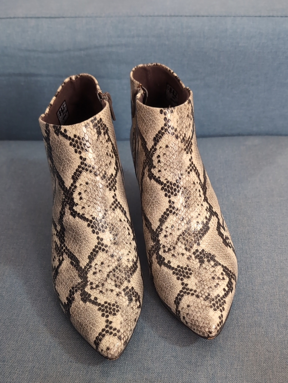 Clarks Snake-Print Pointed Toe Ankle Boots - Beige & Black